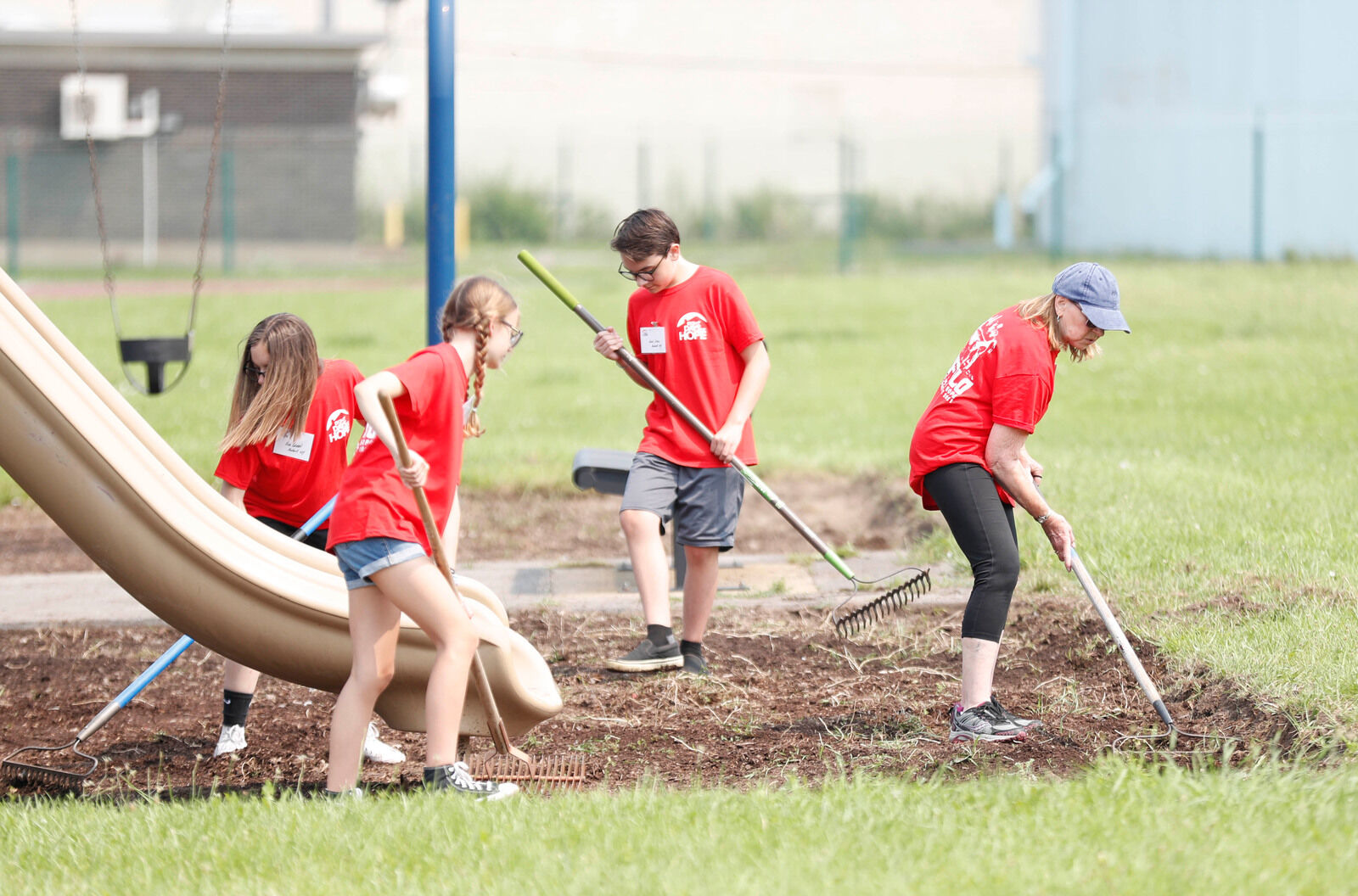 Raking the playground